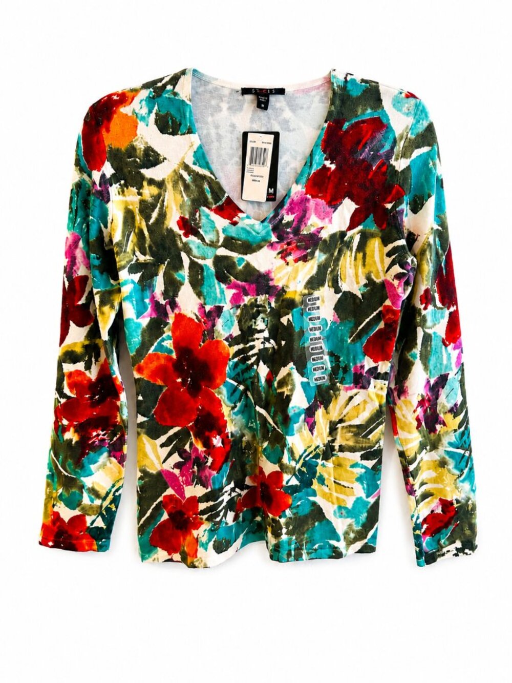 CYRUS NWT Multicolor Floral V Neck Long Sleeve Top Medium
